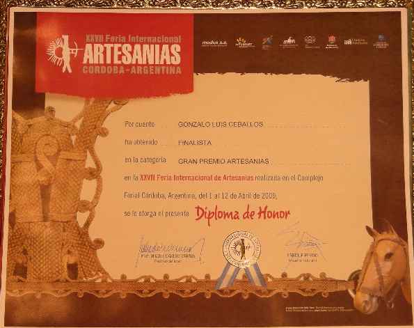 Premio Finalista de la Feria Internacional de Artesanias Córdoba 2009